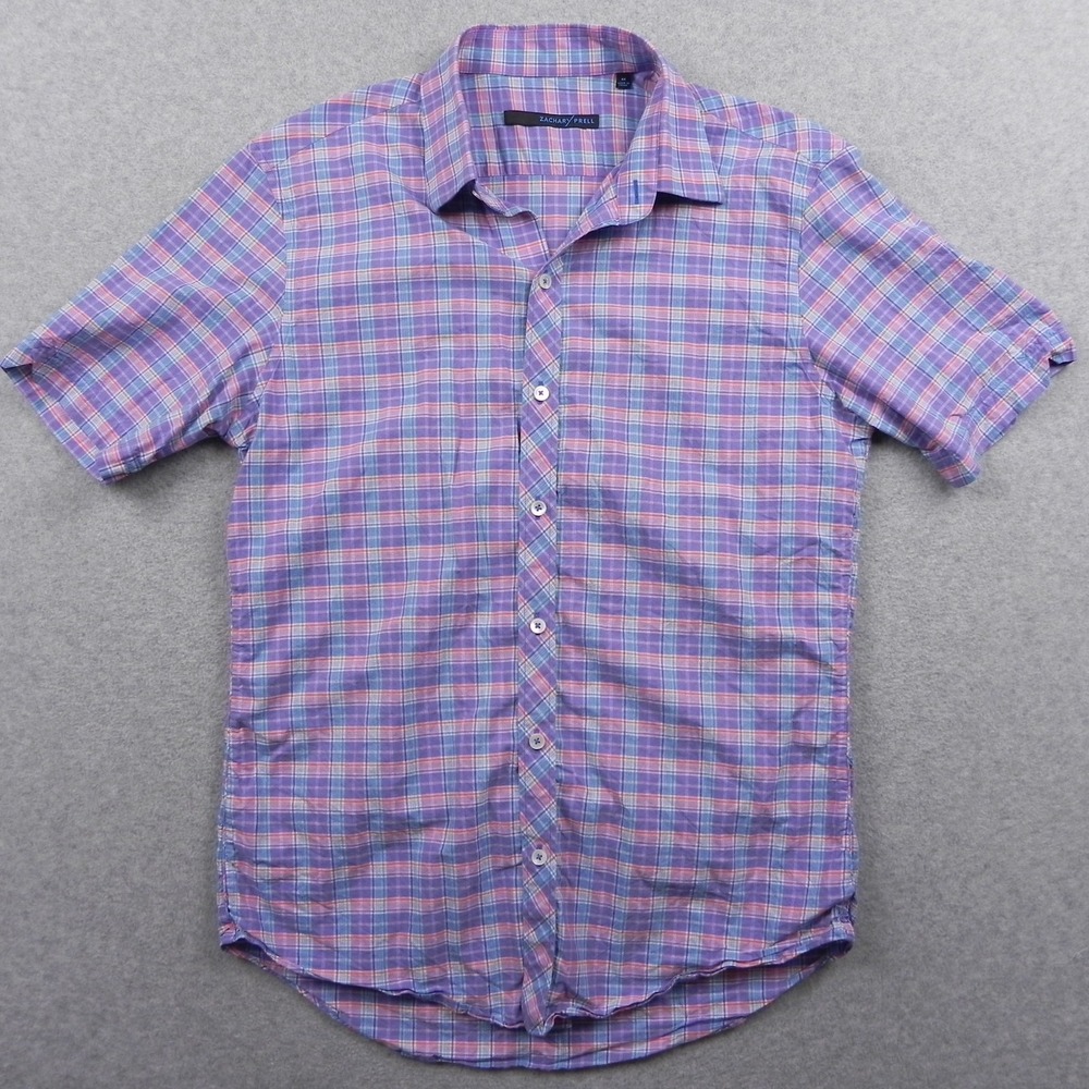 Zachary Prell Shirt Mens Medium Business Casual Button Up Plaid Short Sleeve